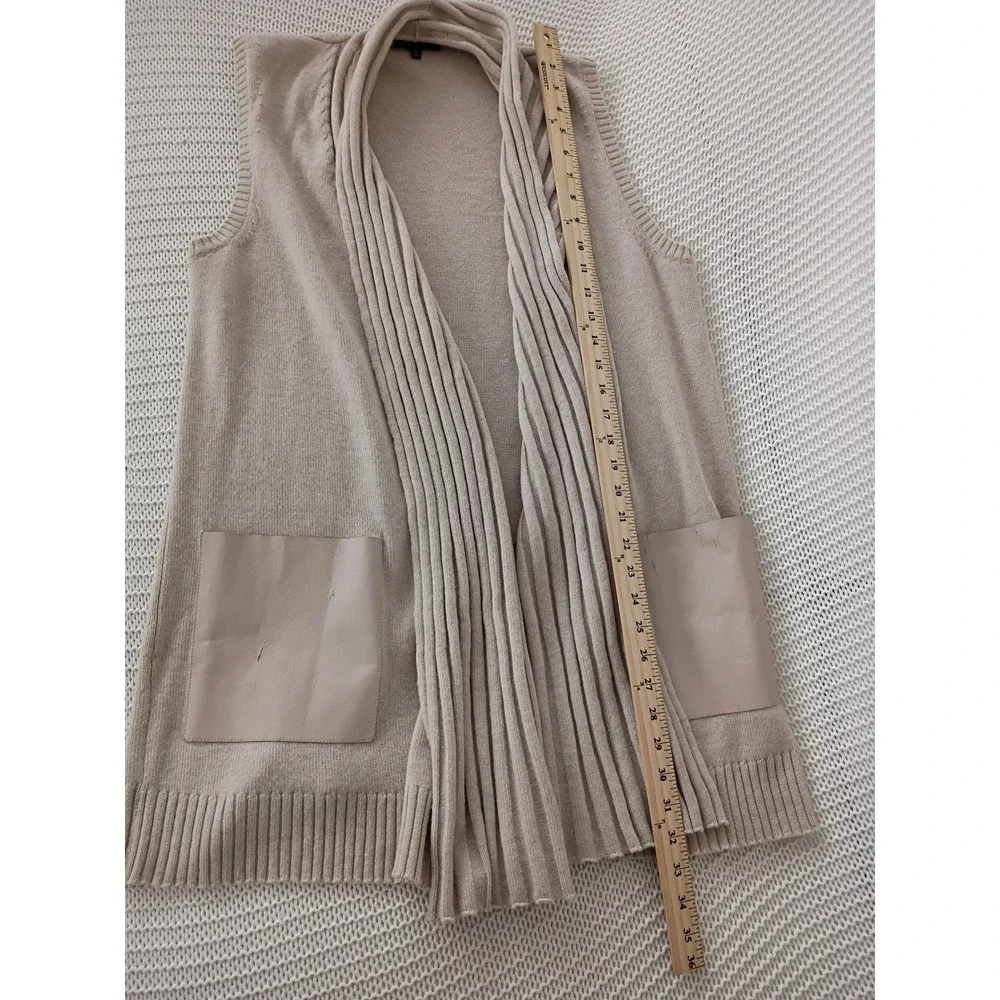 Lafayette 148 New York 100% Wool‎ Longline Vest Beige Leather Pocket Shawl L